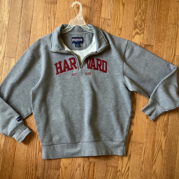 Jansport Harvard Quarter Zip Fleece Gray Sweatshirt Size M - Picture 2 of 6